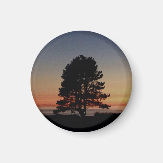 Rundmagnet mit Single Silhouette Sonnenuntergang Magnet (Vorne)