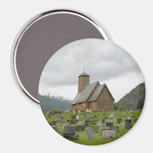 Rundmagnete-Stachelkirche mit Friedhof in Norwegen Magnet (Vorderseite/Rückseite)