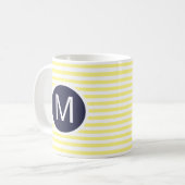 Rundnavy Blue Monogramm auf Gelbstreifen-Tasse Kaffeetasse (Vorderseite Links)