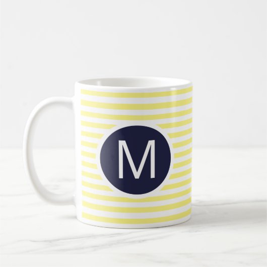 Rundnavy Blue Monogramm auf Gelbstreifen-Tasse Kaffeetasse (Links)
