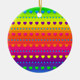 RUNDORNAMENT Herz und Streifen Keramik Ornament