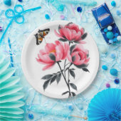 Rundpapierplatte, 9" - Peonies, Schmetterling Pappteller (Party)