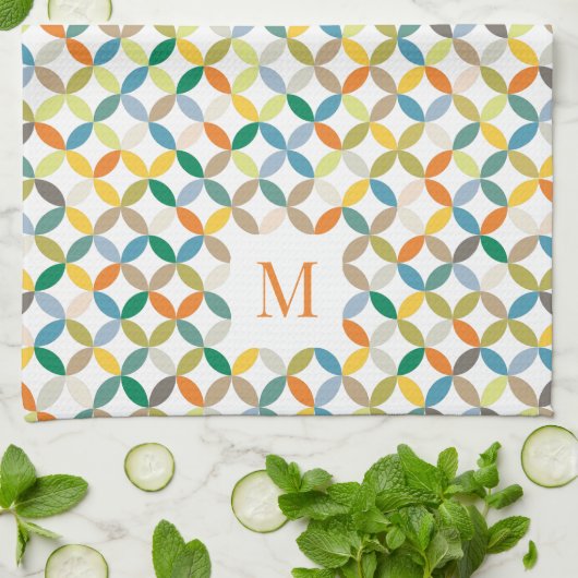 Rundquadrat Muster warm Tonmonogramm Geschirrtuch (Gefaltet)