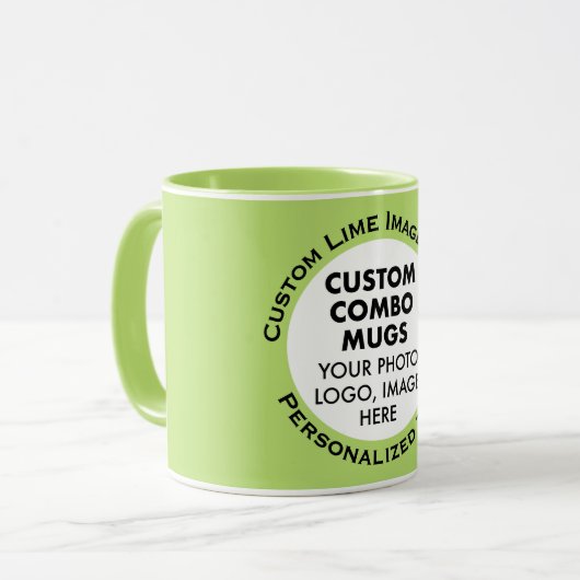 Rundrahmen-Foto + Text Lime Grün Benutzerdefiniert Tasse (Vorderseite Links)