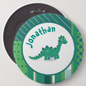 Rundrahmen in grün/blau mit niedlichem Dinosaurier Button (Vorne & Hinten)