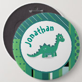 Rundrahmen in grün/blau mit niedlichem Dinosaurier Button (Vorne & Hinten)