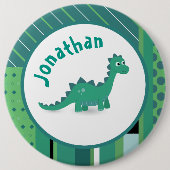 Rundrahmen in grün/blau mit niedlichem Dinosaurier Button (Vorderseite)