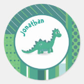 Rundrahmen in grün/blau mit niedlichem Dinosaurier Runder Aufkleber (Vorderseite)