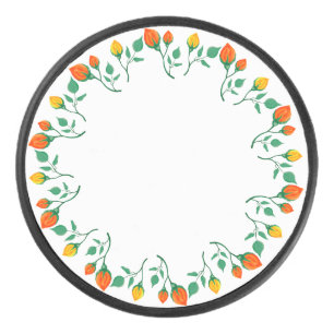 Rundrahmen mit Blumenrahmen, gelb und rote Rose, B Eishockey Puck