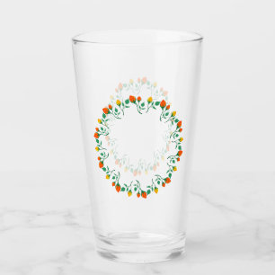 Rundrahmen mit Blumenrahmen, gelb und rote Rose, B Glas
