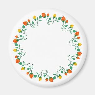 Rundrahmen mit Blumenrahmen, gelb und rote Rose, B Magnet