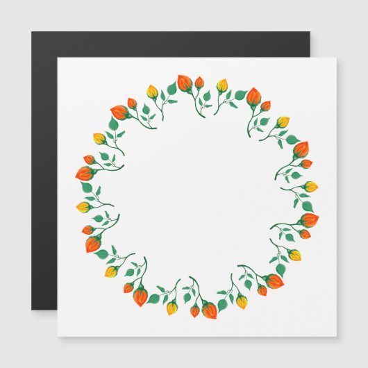 Rundrahmen mit Blumenrahmen, gelb und rote Rose, B Magnetkarte (Vorne/Hinten)