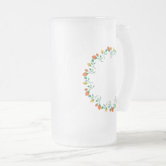 Rundrahmen mit Blumenrahmen, gelb und rote Rose, B Mattglas Bierglas (VorderseiteRechts)