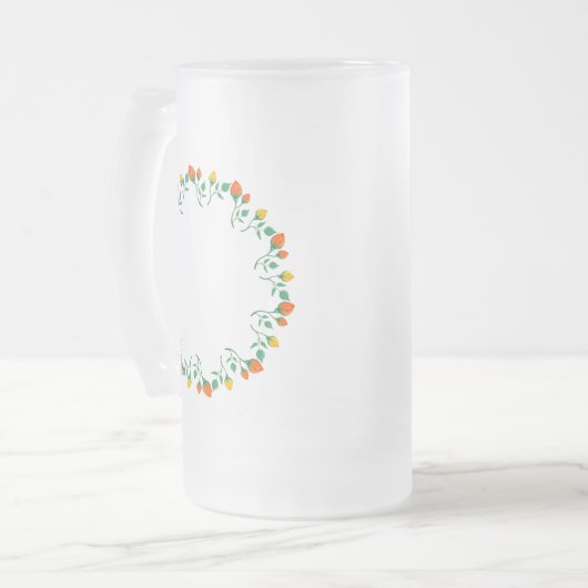 Rundrahmen mit Blumenrahmen, gelb und rote Rose, B Mattglas Bierglas (Vorderseite Links)