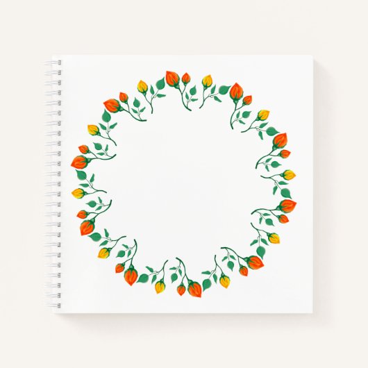 Rundrahmen mit Blumenrahmen, gelb und rote Rose, B Notizblock (Vorderseite)