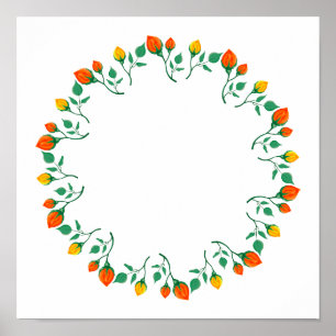 Rundrahmen mit Blumenrahmen, gelb und rote Rose, B Poster