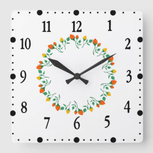 Rundrahmen mit Blumenrahmen, gelb und rote Rose, B Quadratische Wanduhr