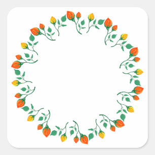Rundrahmen mit Blumenrahmen, gelb und rote Rose, B Quadratischer Aufkleber
