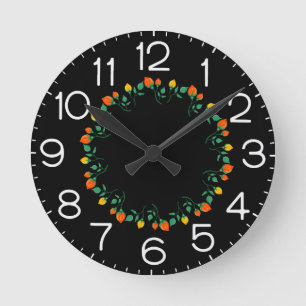 Rundrahmen mit Blumenrahmen, gelb und rote Rose, B Runde Wanduhr