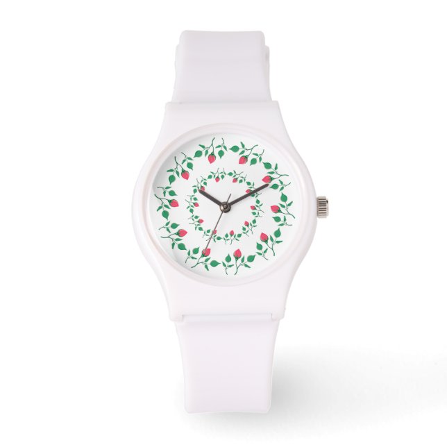 Rundrahmen mit rosa rosa Blume Armbanduhr (Vorderseite)