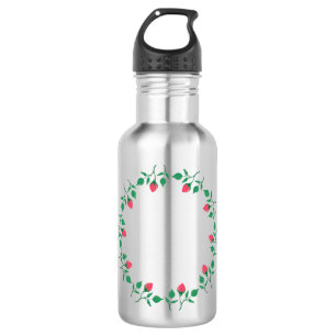 Rundrahmen mit rosa rosa Blume Edelstahlflasche
