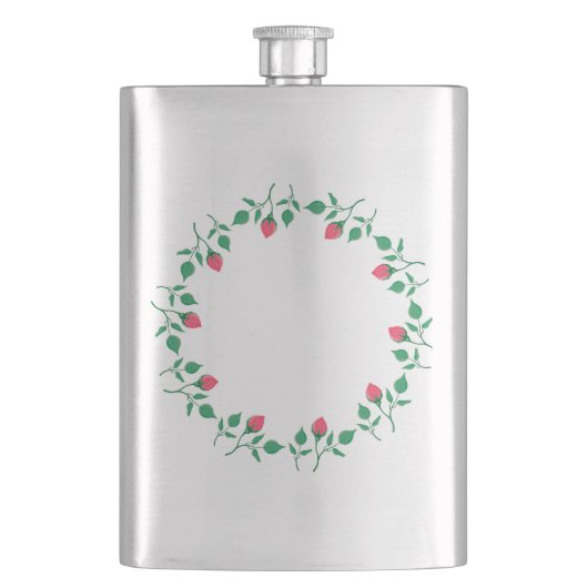 Rundrahmen mit rosa rosa Blume Flachmann (Vorderseite)