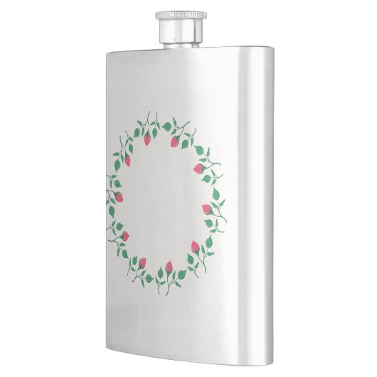 Rundrahmen mit rosa rosa Blume Flachmann (Links)