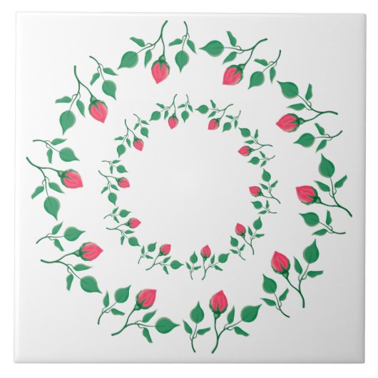 Rundrahmen mit rosa rosa Blume Fliese (Vorderseite)