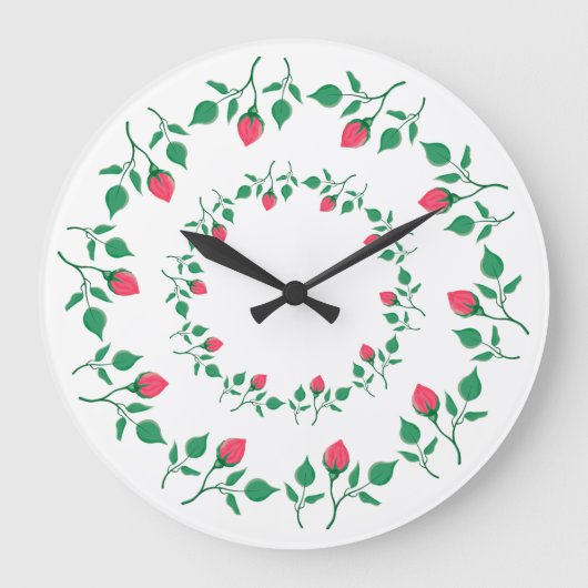 Rundrahmen mit rosa rosa Blume Große Wanduhr (Vorderseite)