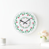 Rundrahmen mit rosa rosa Blume Große Wanduhr (Zuhause)