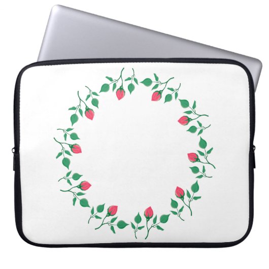 Rundrahmen mit rosa rosa Blume Laptopschutzhülle (Vorderseite)