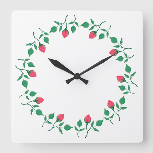 Rundrahmen mit rosa rosa Blume Quadratische Wanduhr (Vorderseite)