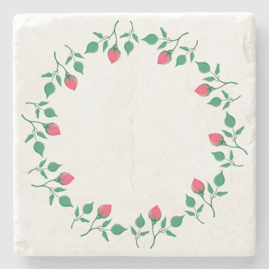 Rundrahmen mit rosa rosa Blume Steinuntersetzer (Vorderseite)