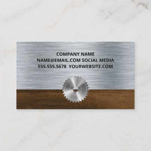 Rundsäge | Metall- und Holzhintergrund Visitenkarte (Rückseite)