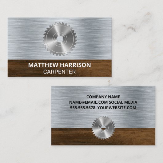Rundsäge | Metall- und Holzhintergrund Visitenkarte (Vorne/Hinten)