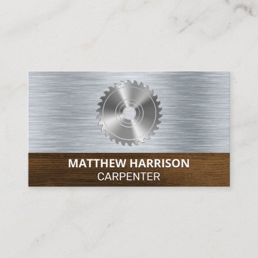 Rundsäge | Metall- und Holzhintergrund Visitenkarte (Vorderseite)