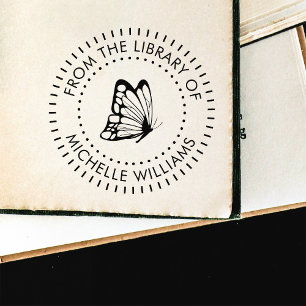 Rundtypografie-Butterfly-Bibliothek Gummistempel