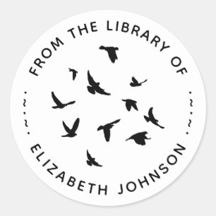 Rundtypografie von Vögeln aus der Bibliothek Runder Aufkleber