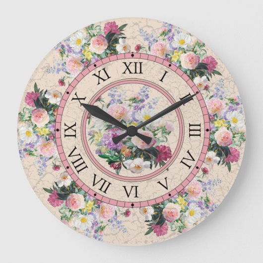 Rundwanduhr - florales Design Große Wanduhr (Vorderseite)