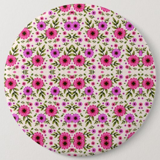 Rundwanduhr mit einem lebendigen Blumendesign Button (Vorderseite)