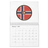 Rundwaschschild mit norwegischer Flagge. Kalender (Feb 2027)