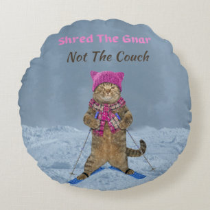 Rundwurfkissen, die Gnar-Ski-Katze zerkleinert Rundes Kissen