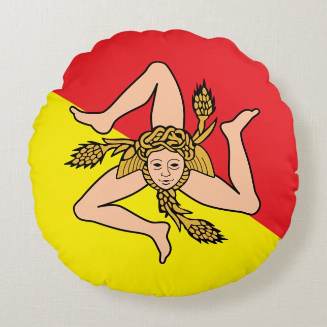 Rundwurfkissen mit der Flagge Siziliens, Italien Rundes Kissen (Vorderseite)