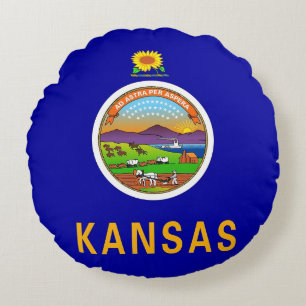 Rundwurfkissen mit Flagge von Kansas, USA Rundes Kissen