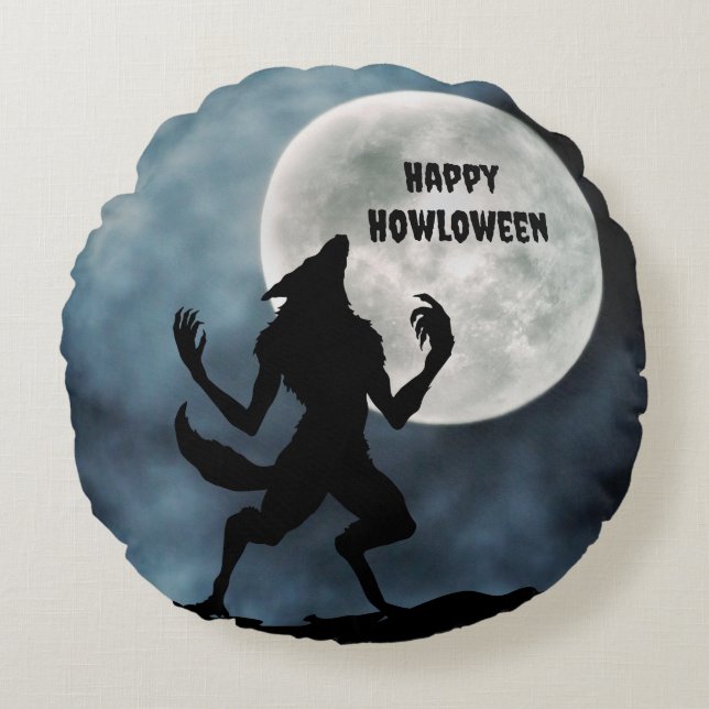 Rundwurfpilz, Howling Werewolf Rundes Kissen (Vorderseite)