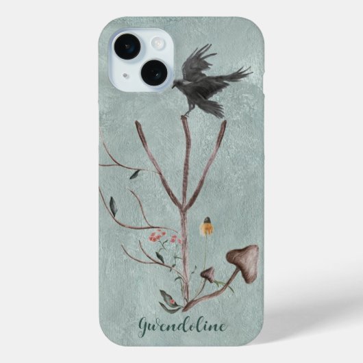 Rune Algiz mit Zweigen und Krähe Case-Mate iPhone Hülle (Rückseite)