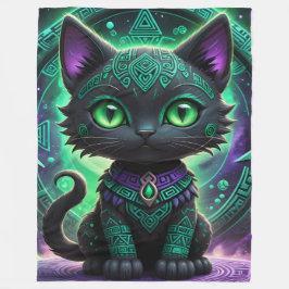 Rune Green Cat Fleece Blanket