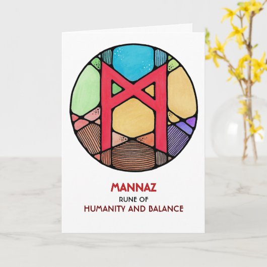 Rune Mannaz - Humanity & Balance - Art Nouveau Karte (Gelbe Blume)