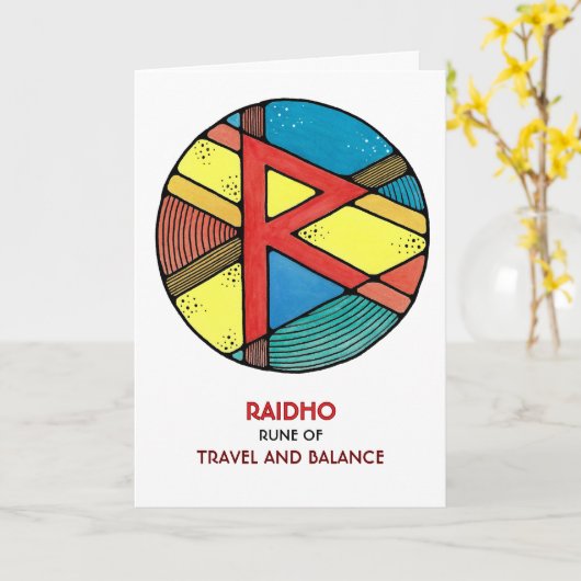 Rune Raidho - Reise und Balance - Art Nouveau Karte (Gelbe Blume)