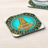 Runen - Thors-Hammer - aquamarin Getränkeuntersetzer (Linke Seite)